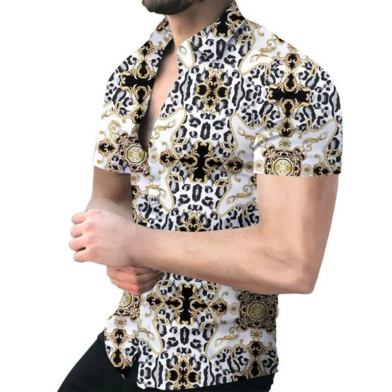 2023 Men's Printed Slim Fit Shirt Gold Black - Image 22