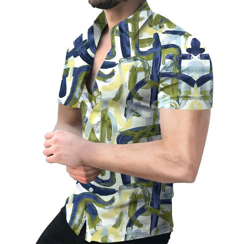 2023 Men's Printed Slim Fit Shirt Gold Black - Image 24