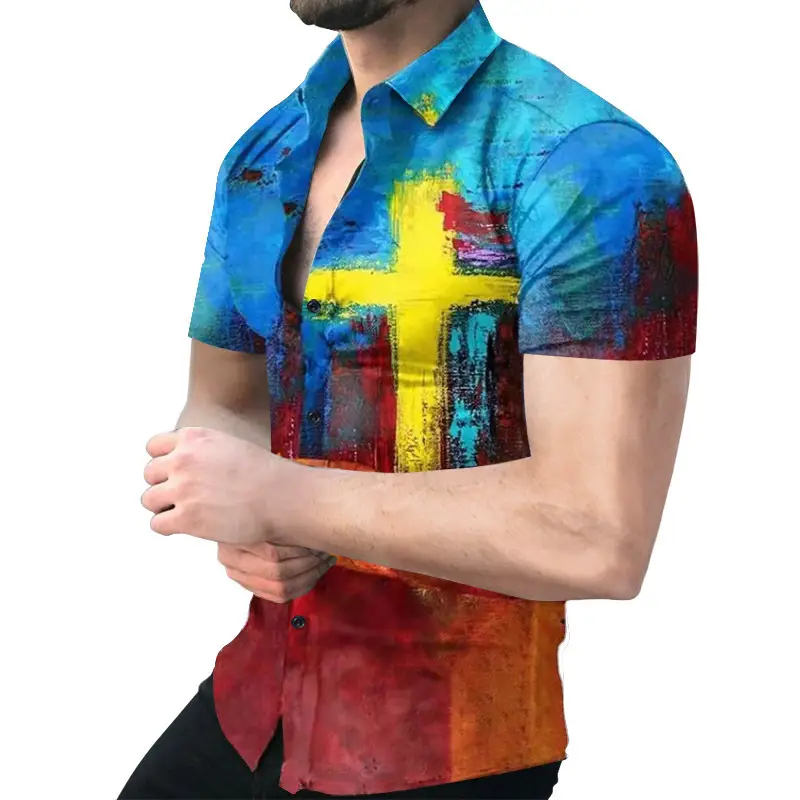 2023 Men's Printed Slim Fit Shirt Gold Black - Image 26