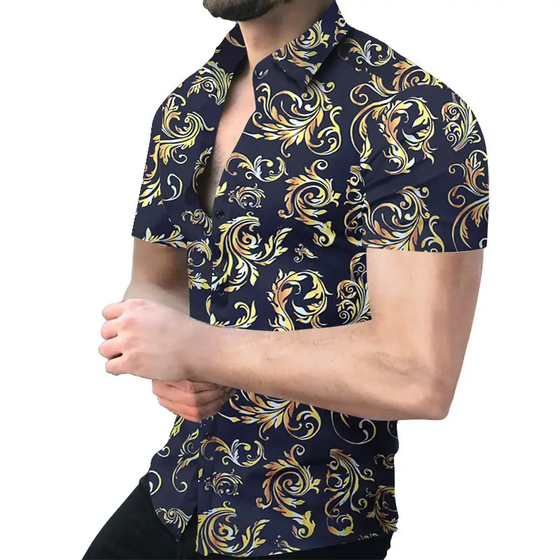 2023 Men's Printed Slim Fit Shirt Gold Black - Image 29