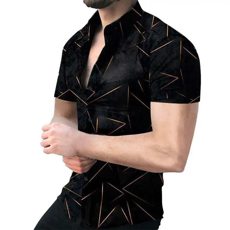 2023 Men's Printed Slim Fit Shirt Gold Black - Image 30