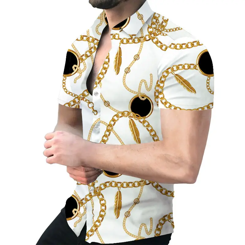 2023 Men's Printed Slim Fit Shirt Gold Black - Image 32