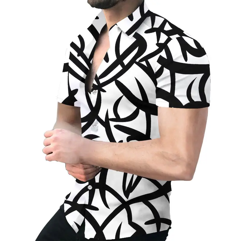 2023 Men's Printed Slim Fit Shirt Gold Black - Image 33