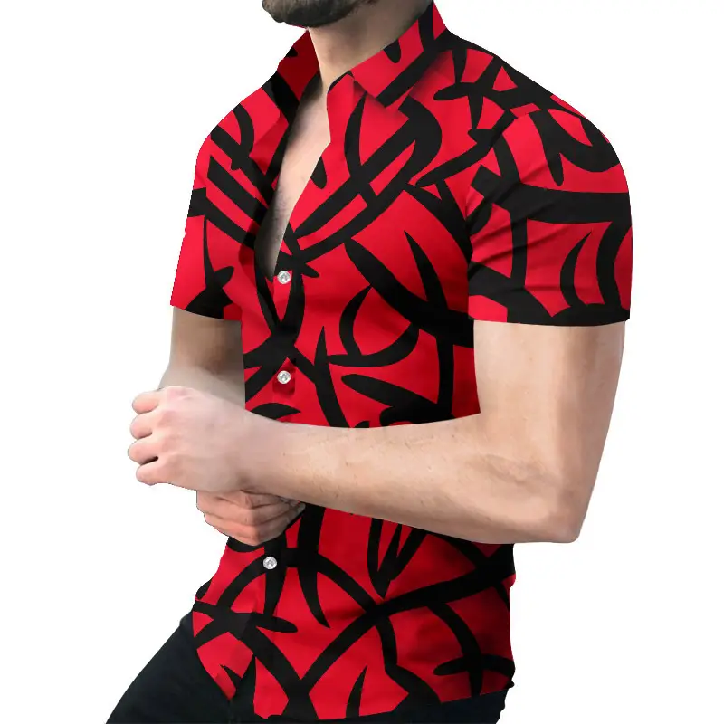 2023 Men's Printed Slim Fit Shirt Gold Black - Image 34