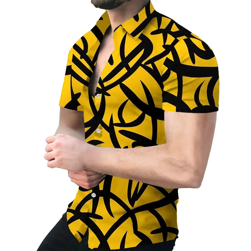 2023 Men's Printed Slim Fit Shirt Gold Black - Image 35