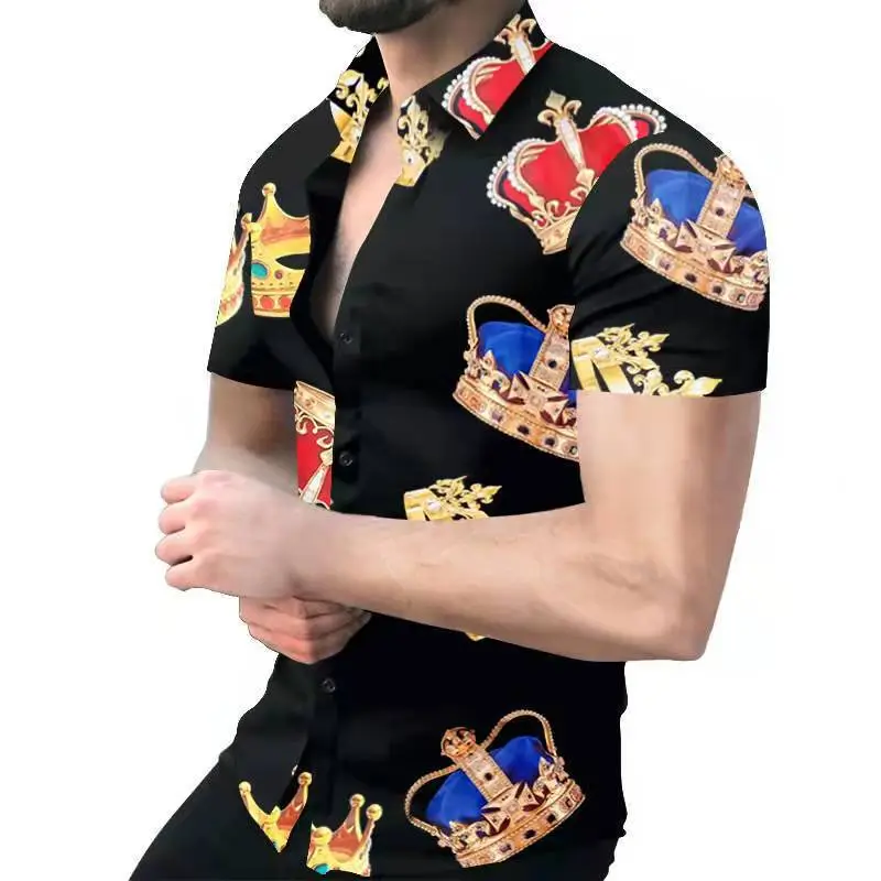 2023 Men's Printed Slim Fit Shirt Gold Black - Image 5
