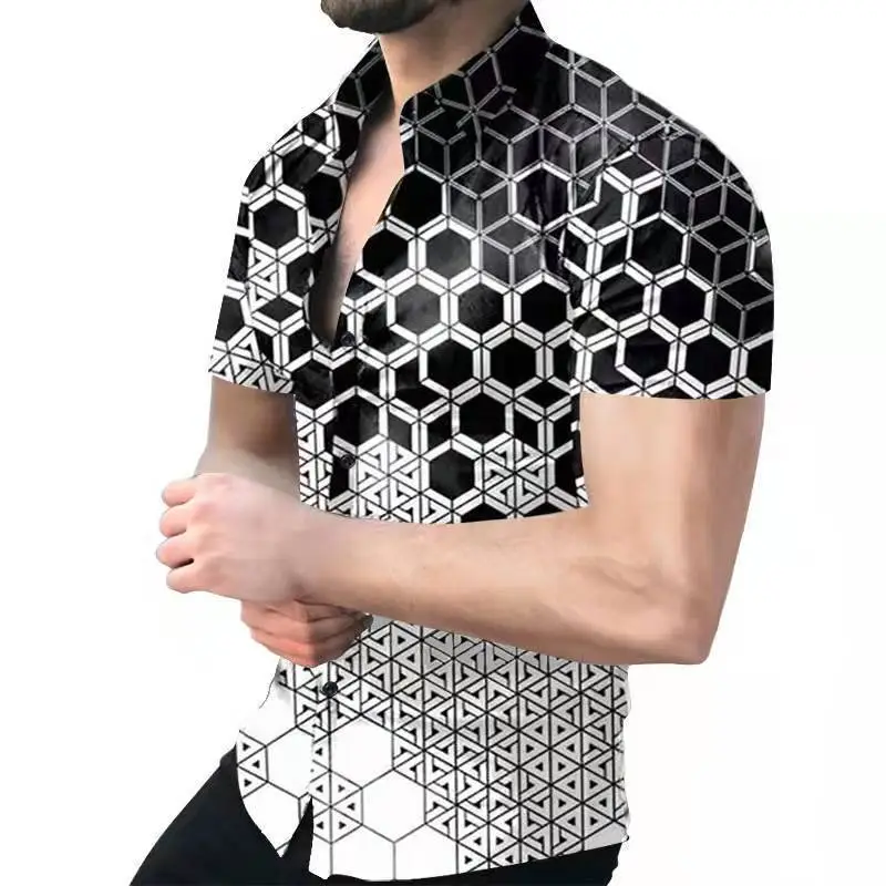 2023 Men's Printed Slim Fit Shirt Gold Black - Image 7
