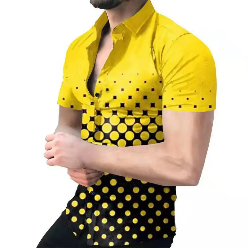 2023 Men's Printed Slim Fit Shirt Gold Black - Image 9