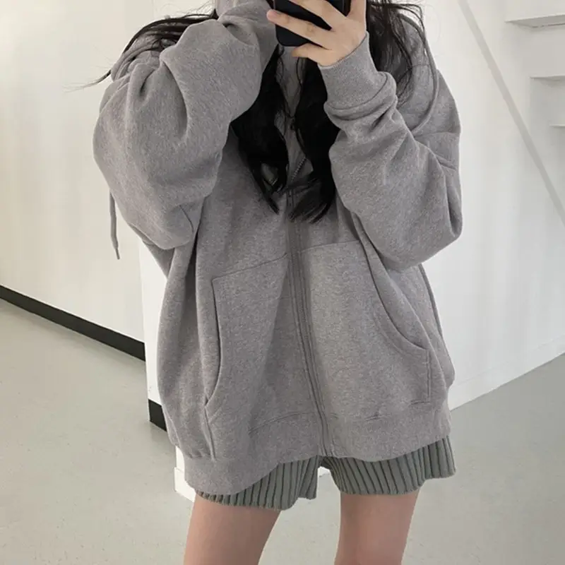 Black Fleece Hooded Sweatshirt Women Winter Coat - Image 5