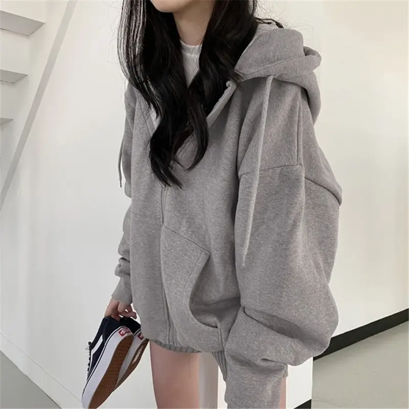 Black Fleece Hooded Sweatshirt Women Winter Coat — feature 1