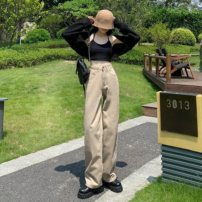 Khaki Wide-leg Straight-leg Pants Women 2022 - Image 3