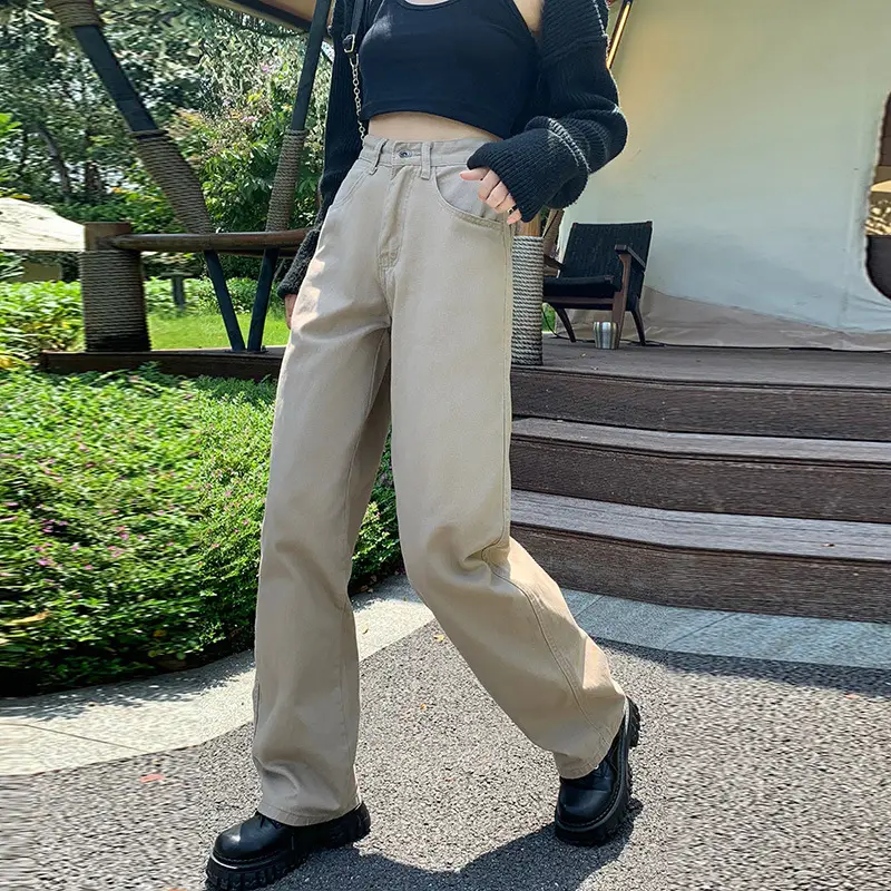 Khaki Wide-leg Straight-leg Pants Women 2022 - Image 4