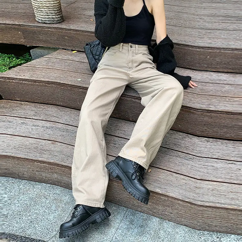 Khaki Wide-leg Straight-leg Pants Women 2022 - Image 5