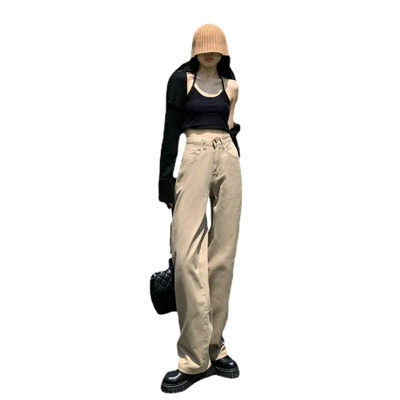 Khaki Wide-leg Straight-leg Pants Women 2022 - Image 6