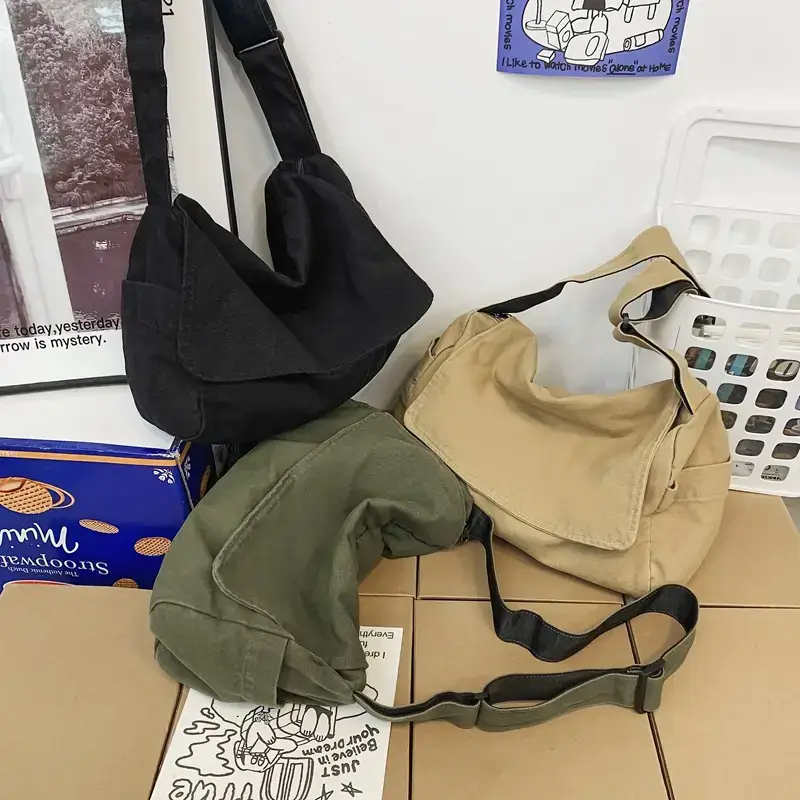 Washed Canvas Crossbody Bag Men Large Capacity Japanese Style - Image 4