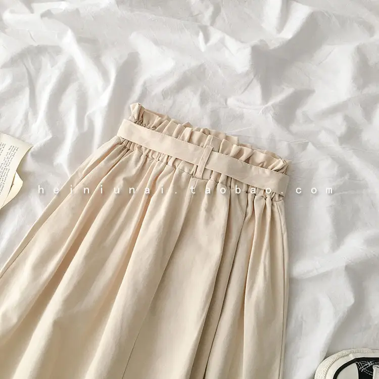 Summer High-Waist Skirt Beige A-Line Elastic Waist — feature 13