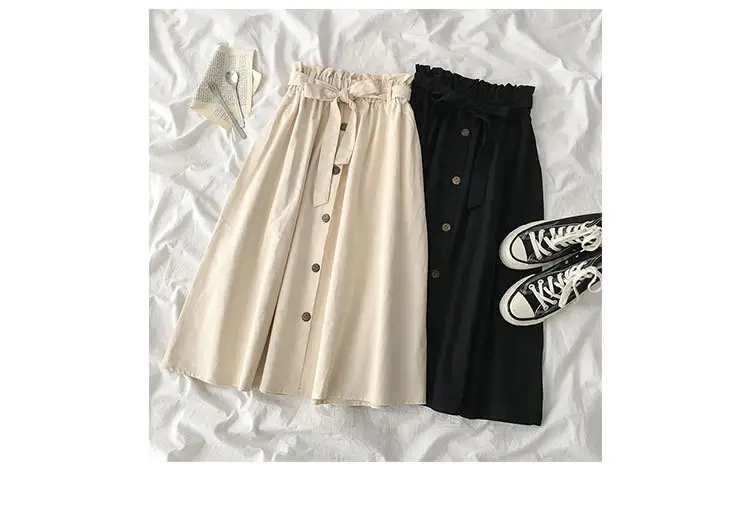 Summer High-Waist Skirt Beige A-Line Elastic Waist — feature 2