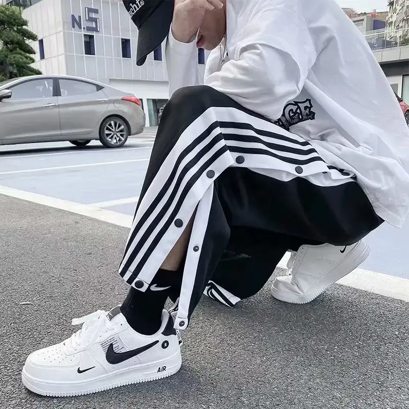 Men Basketball Pants Straight Leg Loose Fitting White Black - Image 3