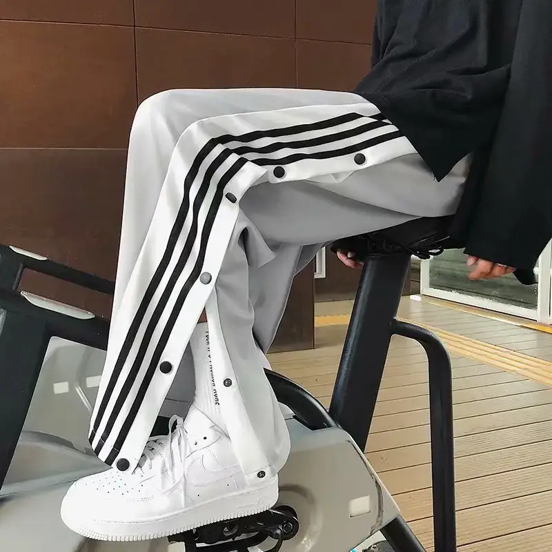Men Basketball Pants Straight Leg Loose Fitting White Black - Image 4