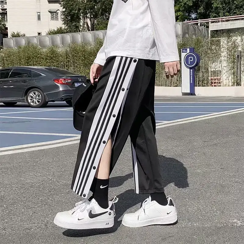 Men Basketball Pants Straight Leg Loose Fitting White Black - Image 5