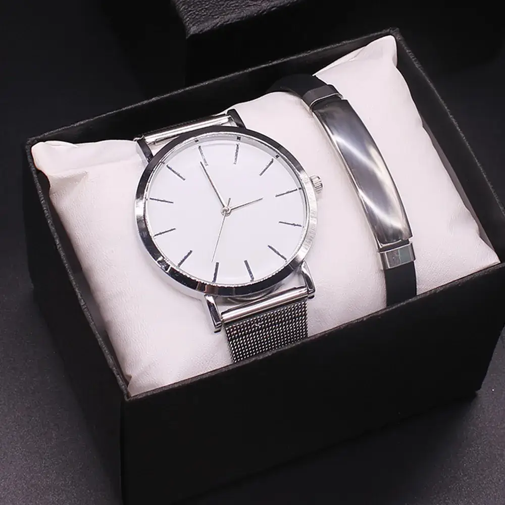 Men's Stainless Steel Watch Set with White Dial - Image 2