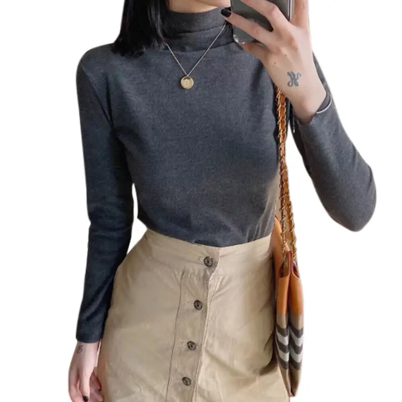 Women German Velvet Turtleneck Shirt Green Slim Fit