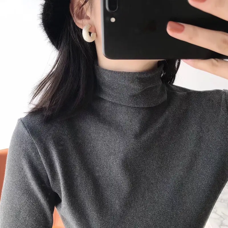 Women German Velvet Turtleneck Shirt Green Slim Fit
