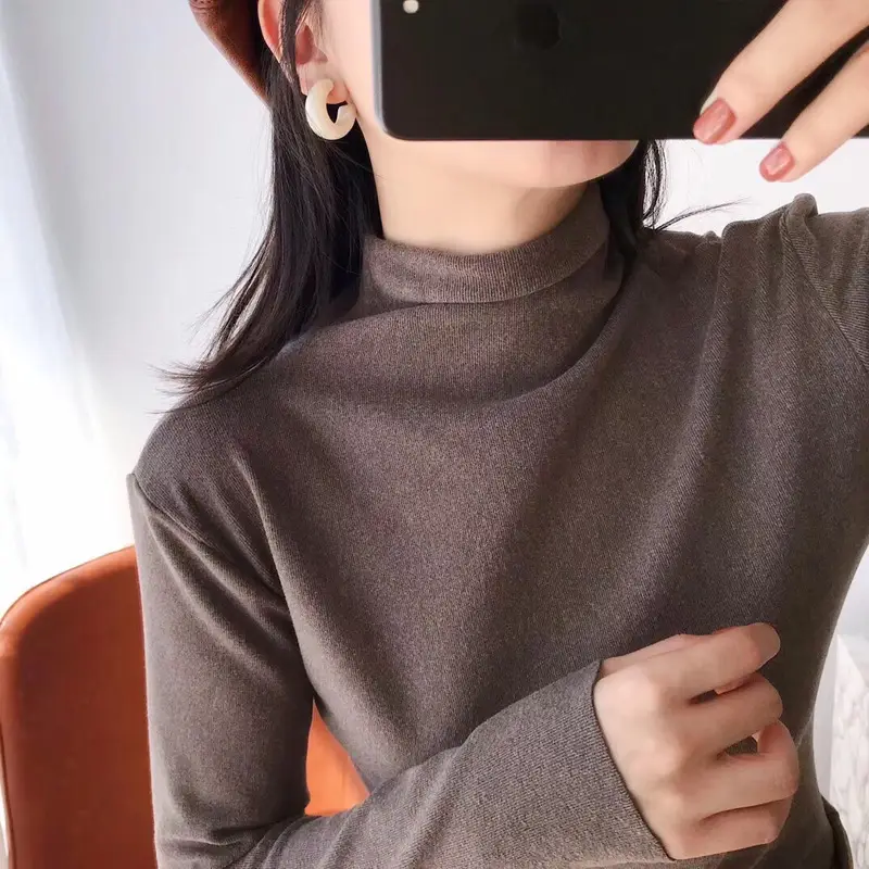 Women German Velvet Turtleneck Shirt Green Slim Fit