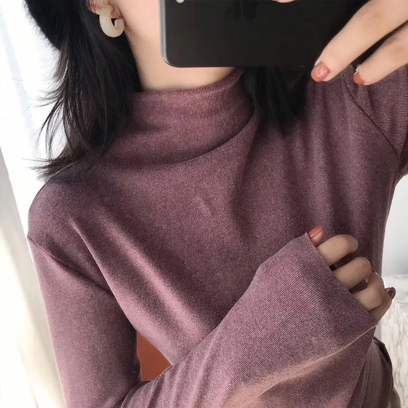 Women German Velvet Turtleneck Shirt Green Slim Fit