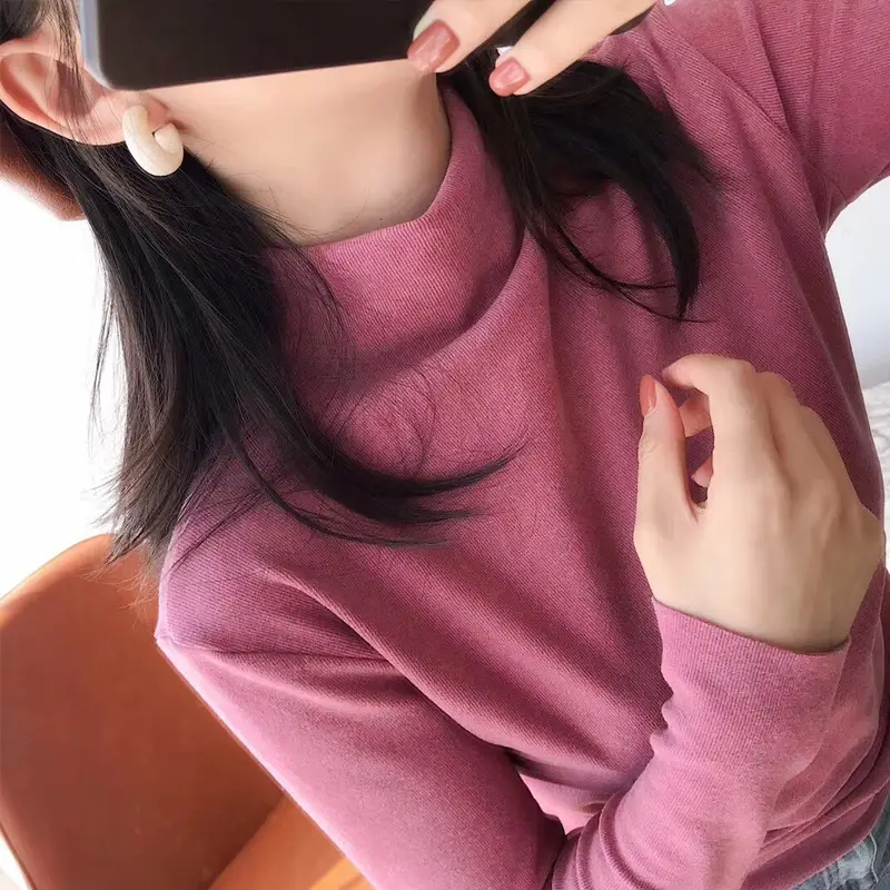 Women German Velvet Turtleneck Shirt Green Slim Fit
