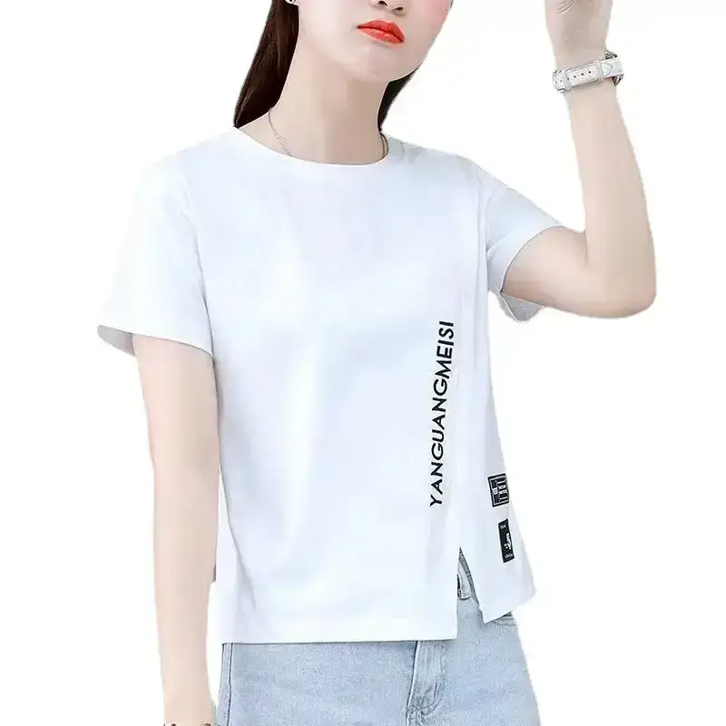 Women White Short Sleeve T-Shirt Korean Style 2022