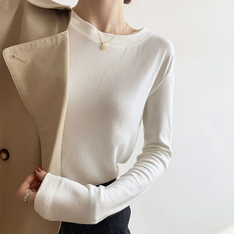 Women Double-Sided Velvet T-Shirt Brown Long Sleeve
