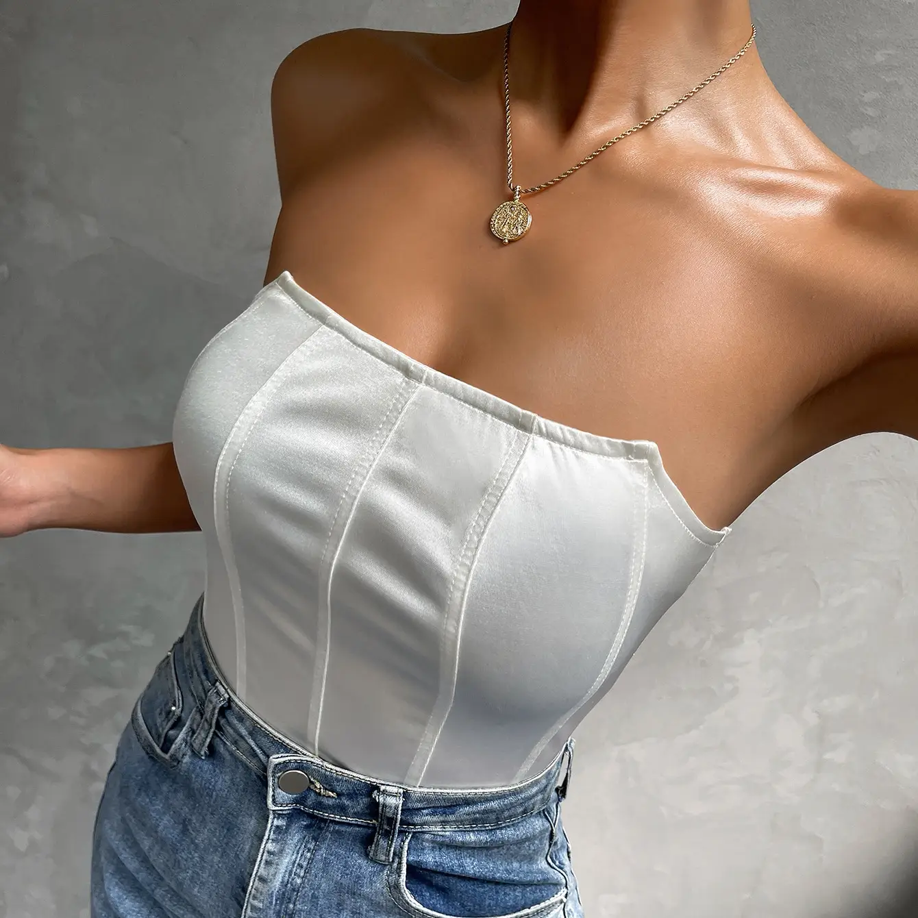 White Slim Fit Women's Summer Jumpsuit Top - Image 4