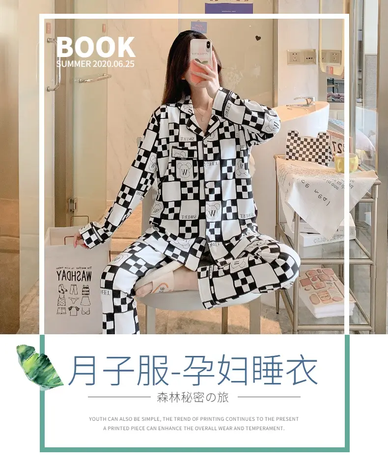 New Moon Pajama Set Black White Checkered Cotton Spring Summer — feature 26