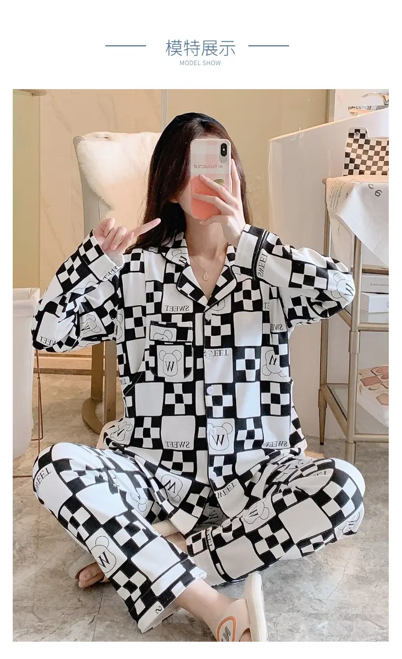 New Moon Pajama Set Black White Checkered Cotton Spring Summer — feature 27