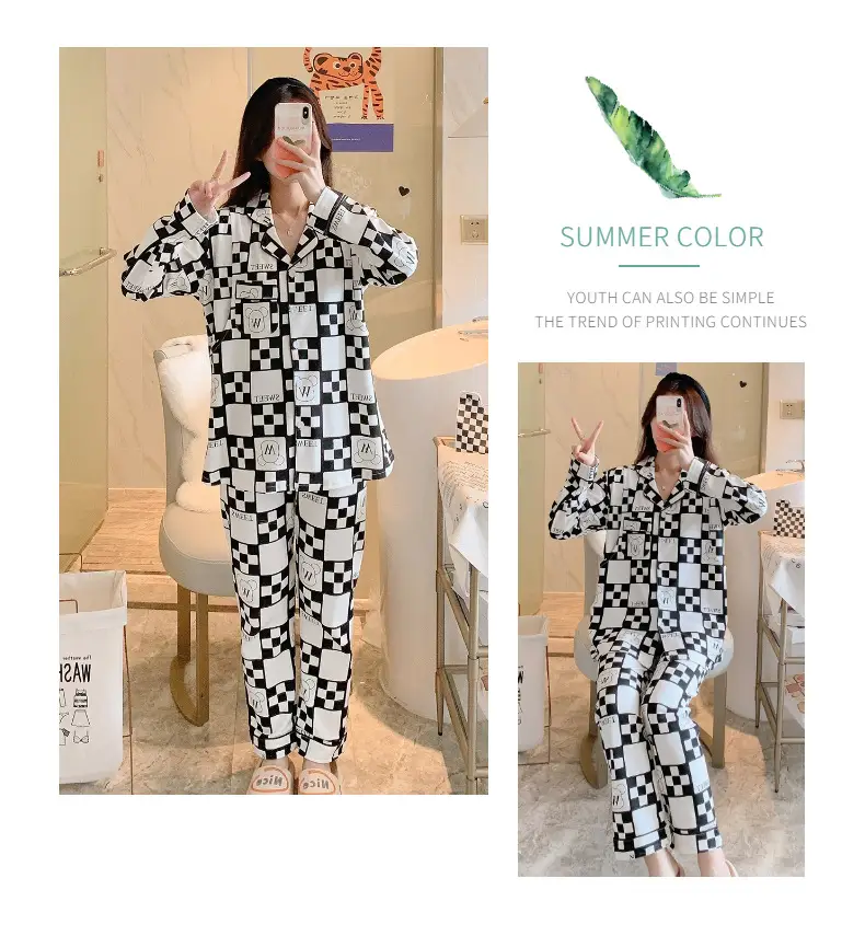 New Moon Pajama Set Black White Checkered Cotton Spring Summer — feature 28
