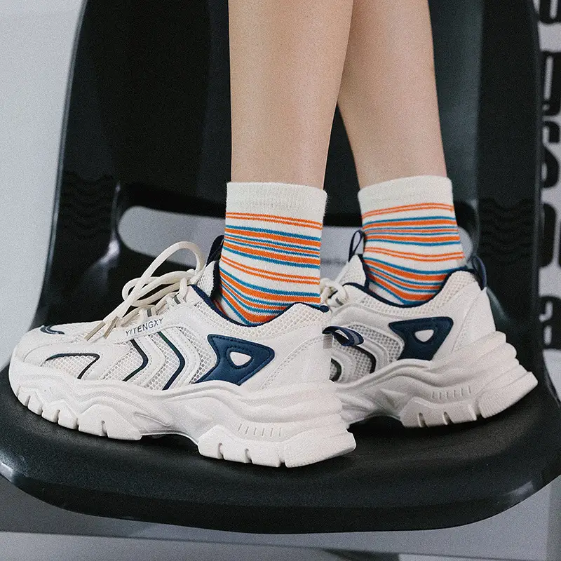 AMUSIVE Japanese Style Stockings for Children Ins Retro Niche Slimming Middle Tube Colorful Sports Male Irregular Stripes