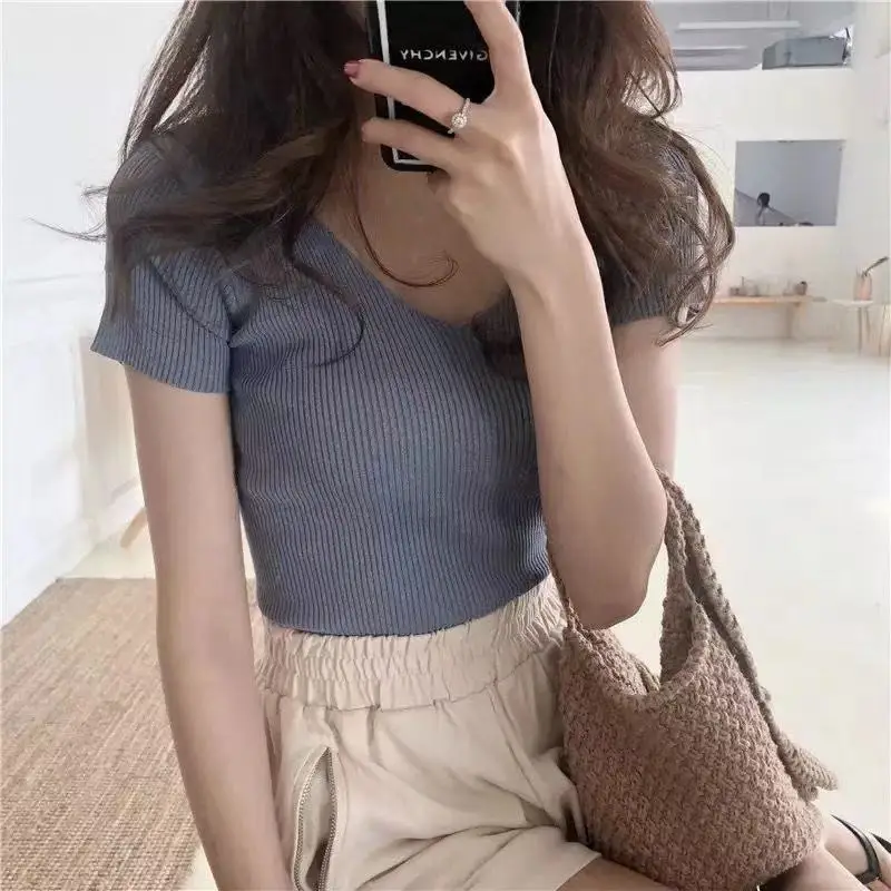 Women V-Neck Ice Silk T-Shirt Slim Fit 2025 - Image 9