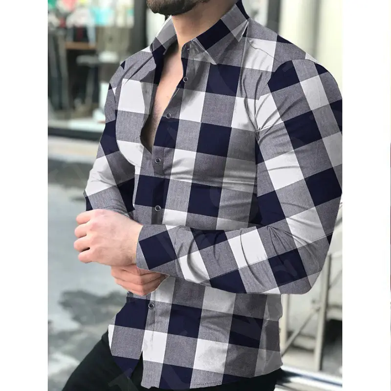 Men Red Plaid Long Sleeve Shirt 2026 — feature 5