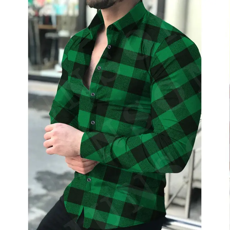 Men Red Plaid Long Sleeve Shirt 2026 — feature 8