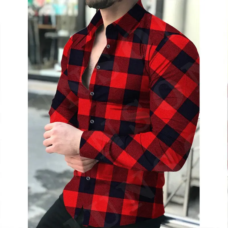 Men Red Plaid Long Sleeve Shirt 2026 — feature 9