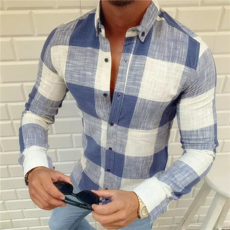Men Red Plaid Long Sleeve Shirt 2026 - Image 10