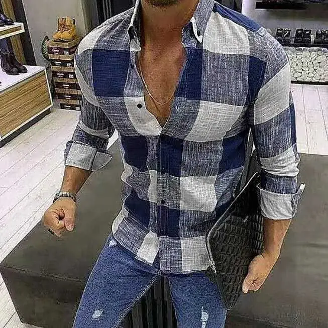 Men Red Plaid Long Sleeve Shirt 2026 - Image 11
