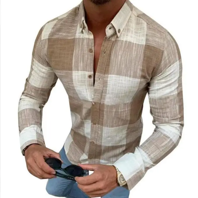 Men Red Plaid Long Sleeve Shirt 2026 - Image 9