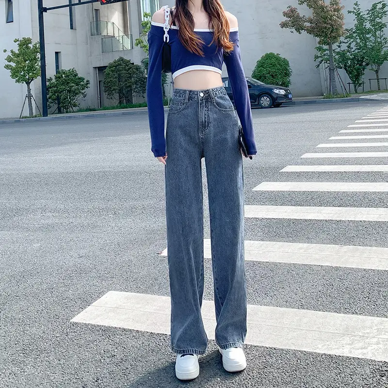 Women's 885 High Waist Straight Jeans 2022 Spring Autumn Wide Leg - Image 12