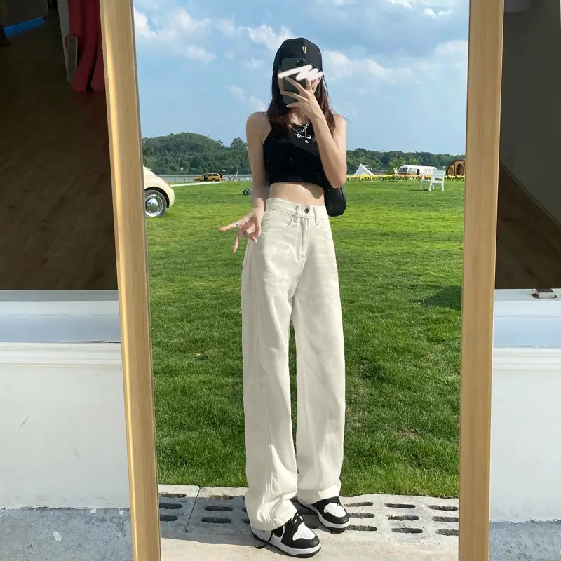 Women's 885 High Waist Straight Jeans 2022 Spring Autumn Wide Leg - Image 3