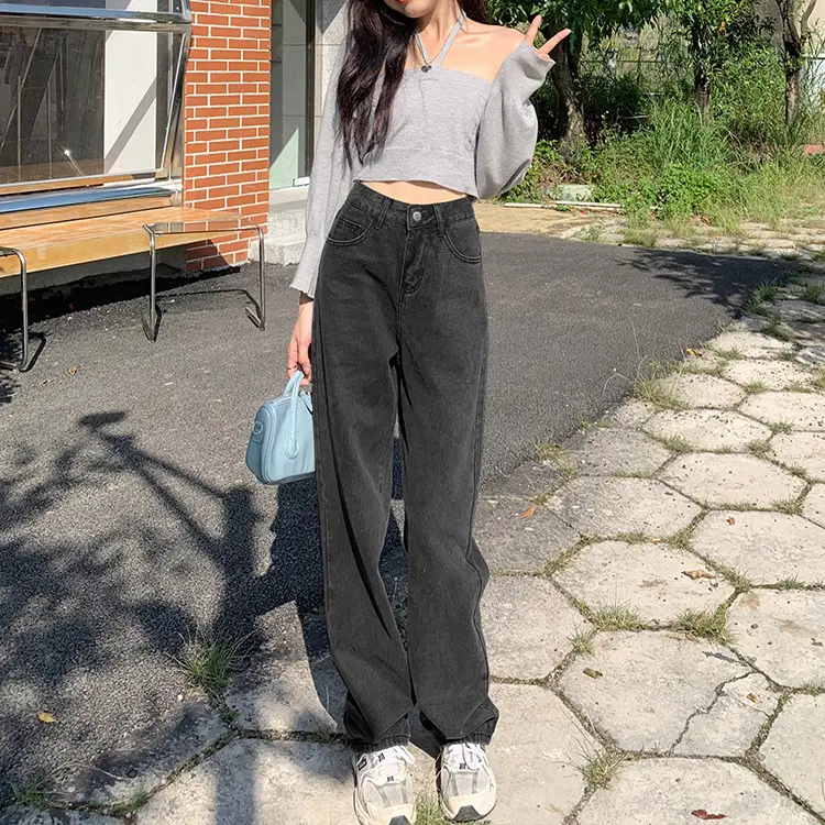 Women's 885 High Waist Straight Jeans 2022 Spring Autumn Wide Leg - Image 6