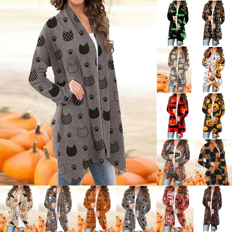 Women's Joker Printed Casual Coat Small Cardigan Orange - Image 27
