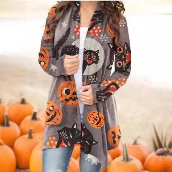 Women's Joker Printed Casual Coat Small Cardigan Orange - Image 28