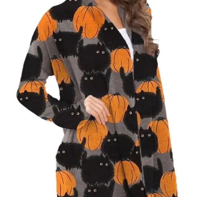 Women's Joker Printed Casual Coat Small Cardigan Orange - Image 31